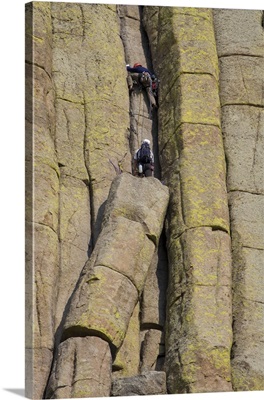 Technical Rock Climbers, on the Durrance Route, Climbing Devils Tower Columns