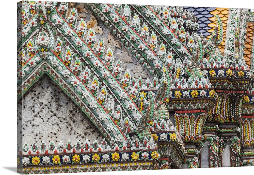 Thailand, Bangkok, Grand Palace. Ornate details of a temple in the compound.