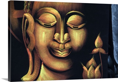 Thailand, hand painted Buddha face on black velvet