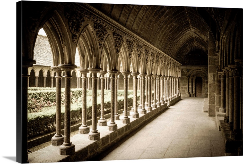 The abbey cloister, Mont Saint-Michel, Normandy, France.