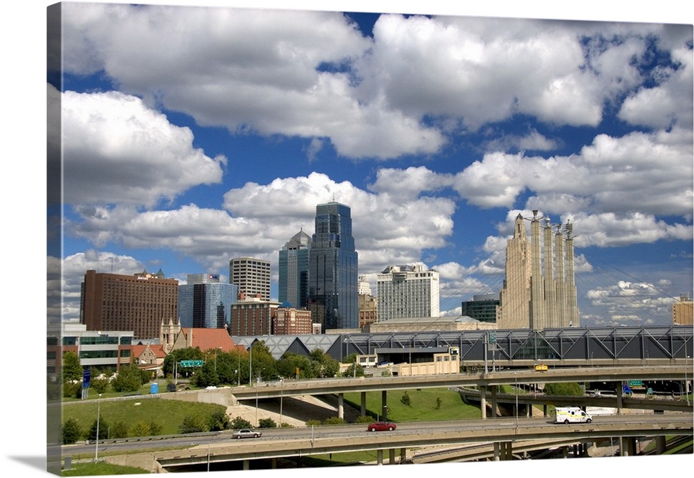 The cityscape and I-35 interchange of Kansas City, Missouri.