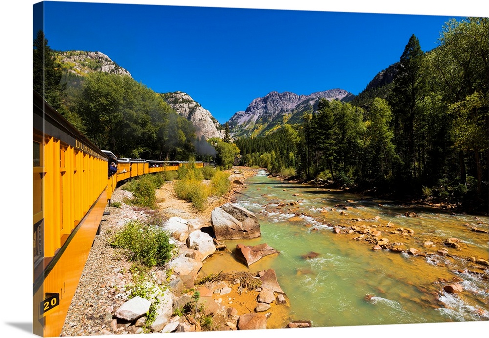 The Durango & Silverton Narrow Gauge Railroad on the Animas River, San Juan National Forest, Colorado USA