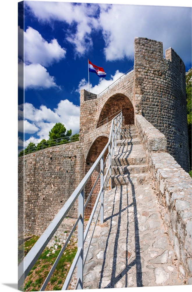 The Great Wall above the city center, Ston, Dalmatian Coast, Croatia.