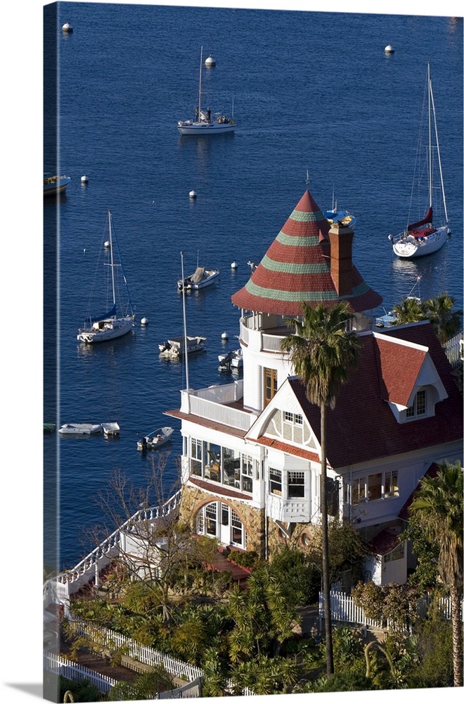 The Holly Hill House overlooking Avalon Harbor on Catalina Island, California, USA.