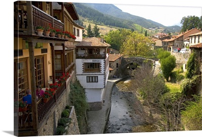 The River Bullon In The Village Of Potes, Liebana, Cantabria, Northwestern Spain