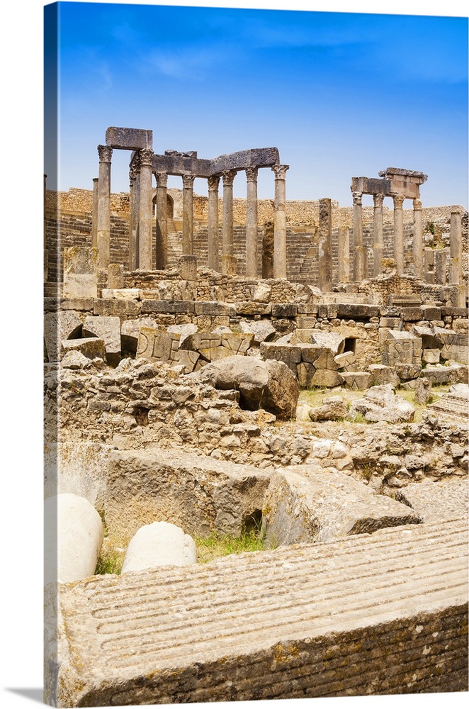 The Theatre, Roman ruins, Dougga Archaeological Site, UNESCO World Heritage Site,  Tunisia, North Africa