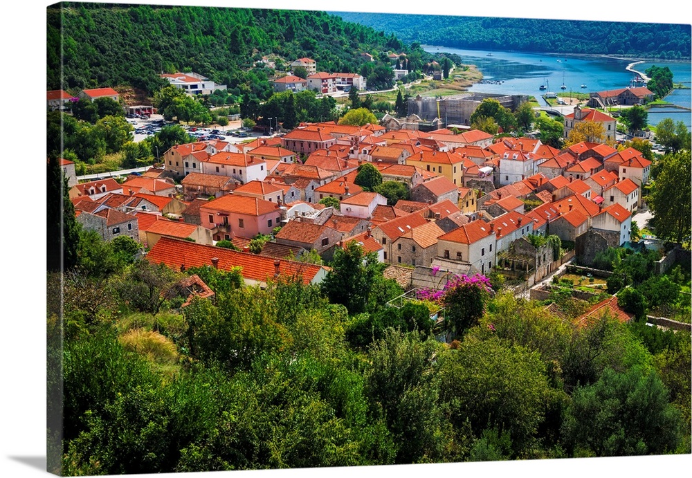 The town of Ston from the Great Wall, Ston, Dalmatian Coast, Croatia.
