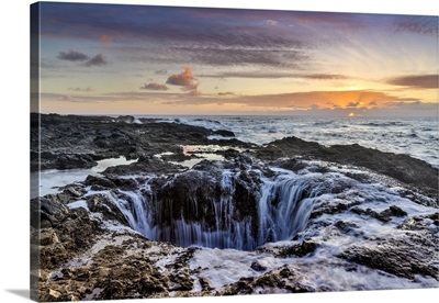 Thor's Well With Surf Cascading Into The Well Along The Oregon Coastline