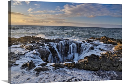 Thor's Well With Surf Cascading Into The Well Along The Oregon Coastline