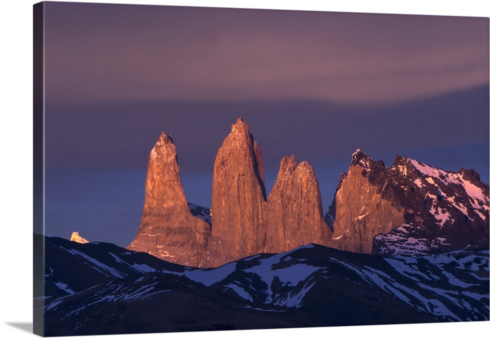 Torres del Paine, 3 granite peaks of Paine mountain range, Torres del Paine National Park, Patagonia, Magellanic region, S...