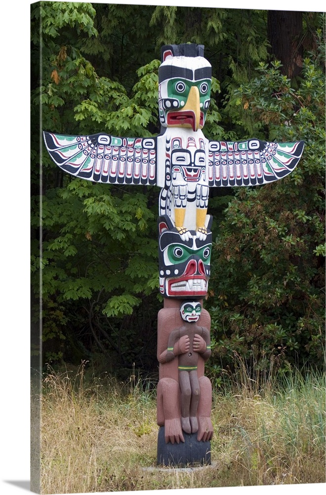 Totem pole located in Stanley Park at Vancouver, British Columbia, Canada.