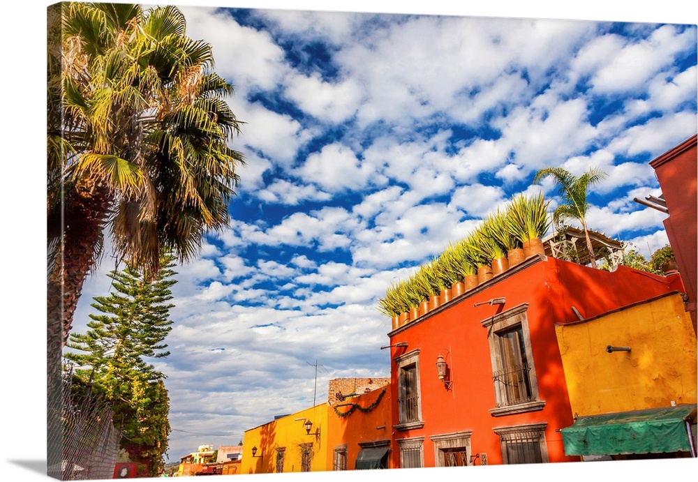 Orange Yellow Town Street Tourists Hotels San Miguel de Allende Mexico.