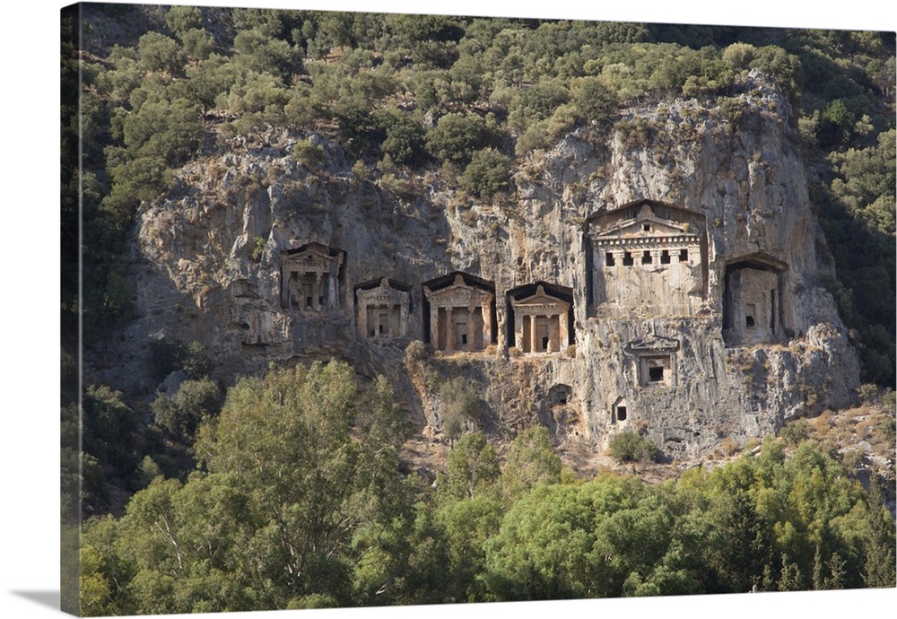 Turkey, Dalyan, Mugla Province. The six Lycian rock-cut tombs.