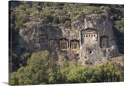 Turkey, Dalyan, Mugla Province, The six Lycian rock-cut tombs