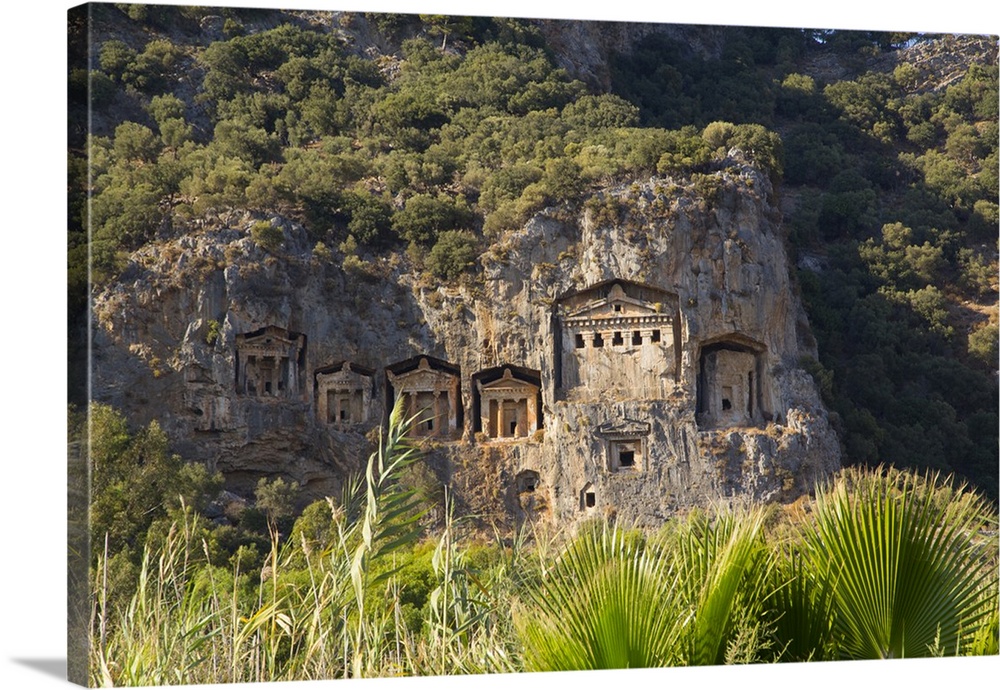 Turkey, Dalyan.The six Lycian rock-cut tombs that lie across the river from Dalyan.