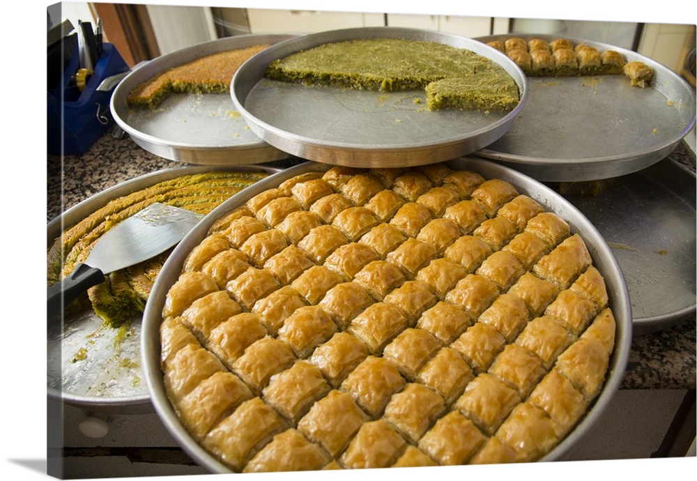 Turkey, Gaziantep. Baklava is phyllo dough with nuts, honey or syrup.