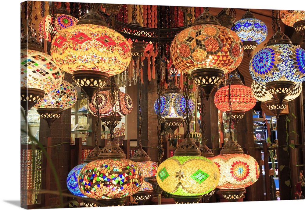 Turkey, Marmara region, Bursa Provice, Bursa, colorful, glass mosaic lamps.