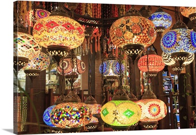 Turkey, Marmara Region, Bursa Provice, Bursa, Colorful, Glass Mosaic Lamps