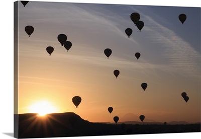 Turkey,Anatolia,Cappadocia, Goreme. Hot Air Balloons Flying Above