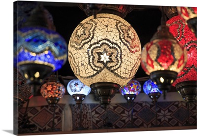 Turkey,Central Anatolia,Nevsehir Province, Uchisar, Colorful, Glass Mosaic Lamps