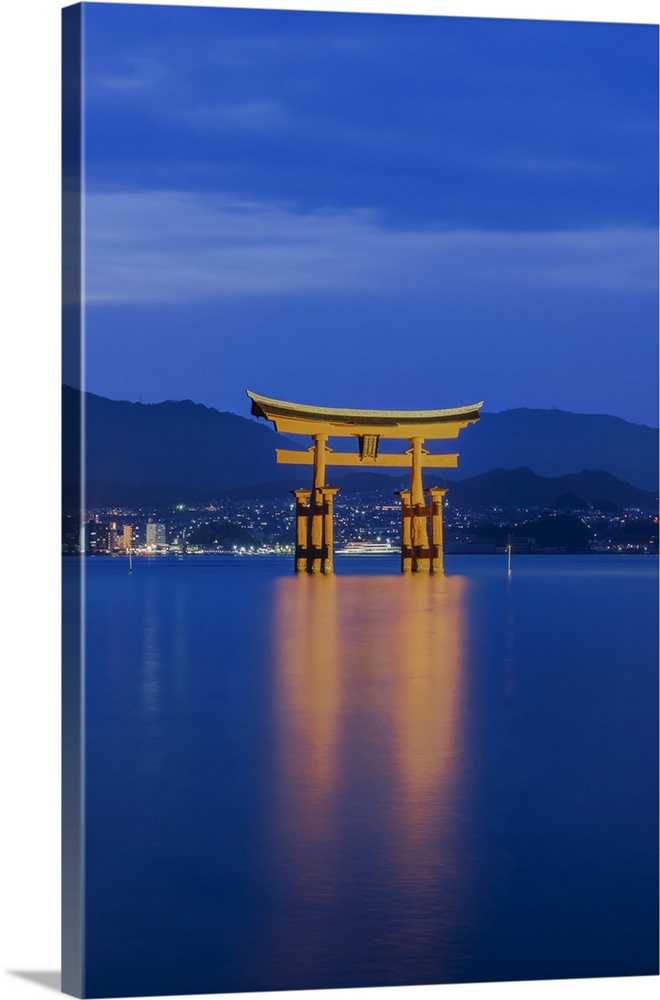 Japan, Miyajima, Itsukushima Shrine, Twilight Floating Torii Gate