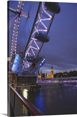 Twilight View Of Big Ben From The London Eye And Moving Ferris Wheel