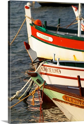 Typical Provencal fishing boats painted in bright colors, Cote d'Azur, France