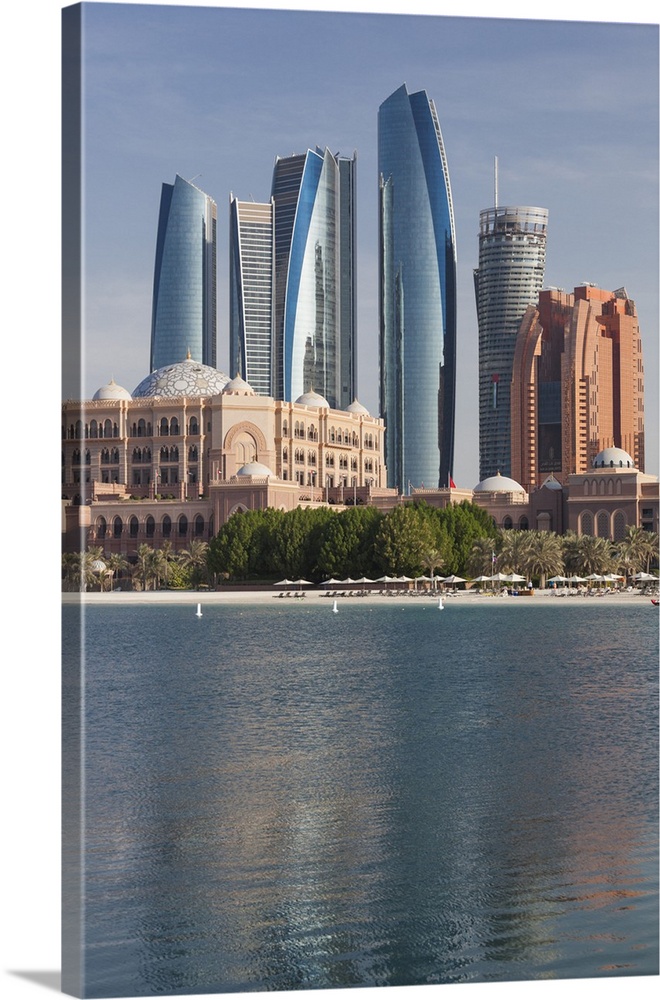 UAE, Abu Dhabi, Etihad Towers and Emirates Palace Hotel