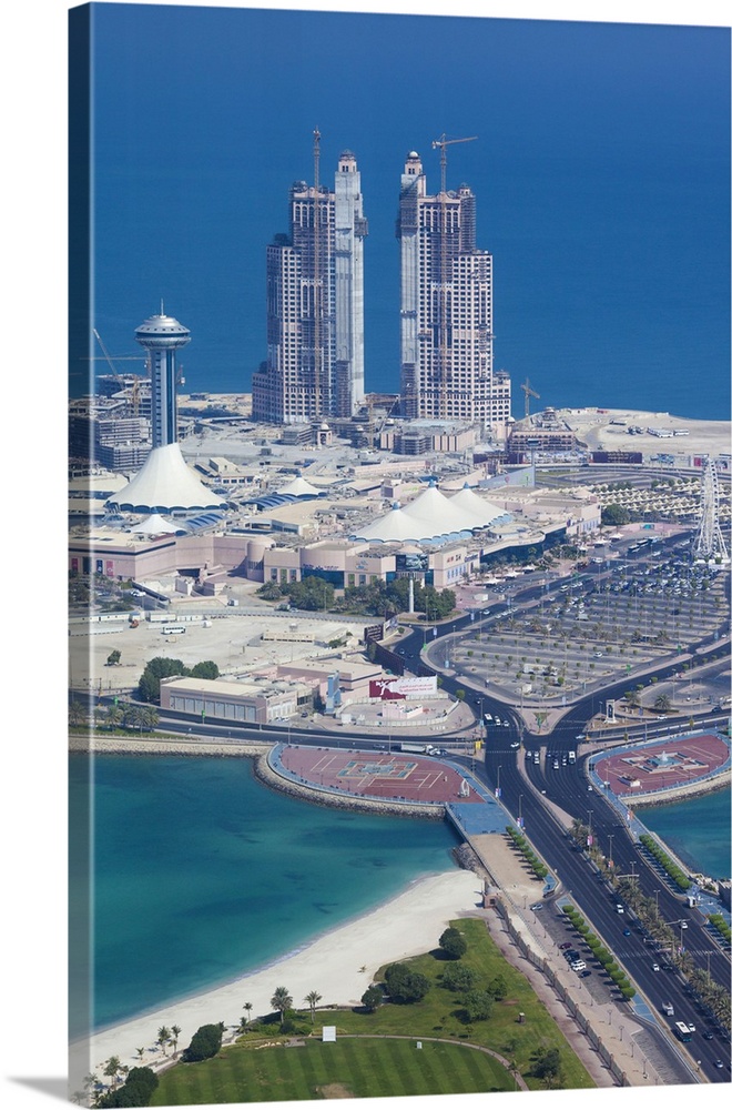 UAE, Abu Dhabi, Marina Village and Arabian Gulf, aerial view