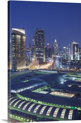UAE, Dubai, Downtown Dubai, Dubai Mall, Elevated View, Evening