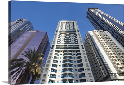 UAE, Dubai, Downtown Dubai, High Rise Buildings Along Sheikh Zayed Road