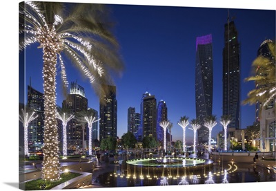 UAE, Dubai, Dubai Marina, High Rise Buildings Including The Twisted Cayan Tower, Dusk