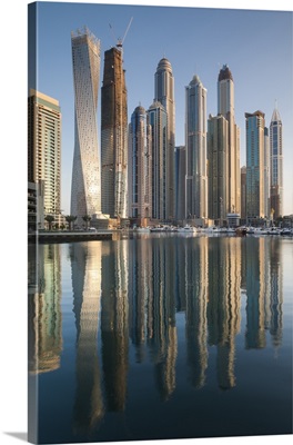 UAE, Dubai, Dubai Marina, High Rise Buildings Including The Twisted Cayan Tower, Morning