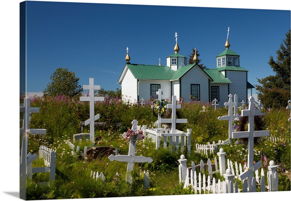 USA, Alaska, Ninilchik. Russian Orthodox Church and cemetery.