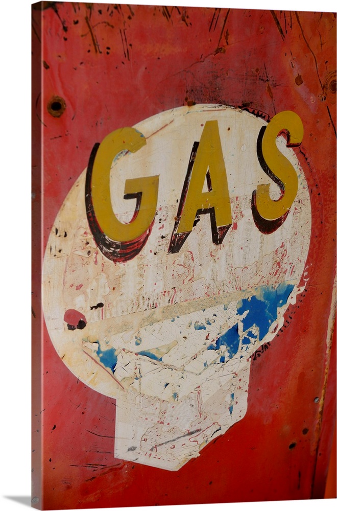 USA, Arizona, Jerome, Brightly painted antique gas sign, Gold King Mine.