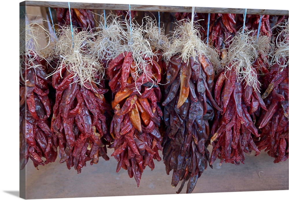 USA, Arizona, Sedona, Hanging dried chili peppers.