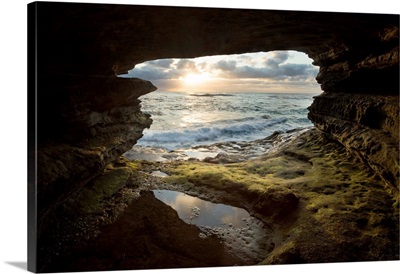 USA, California, La Jolla, Sunset Though A Sea Cave