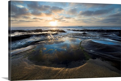 USA, California, La Jolla, Tide Pools At Sunset