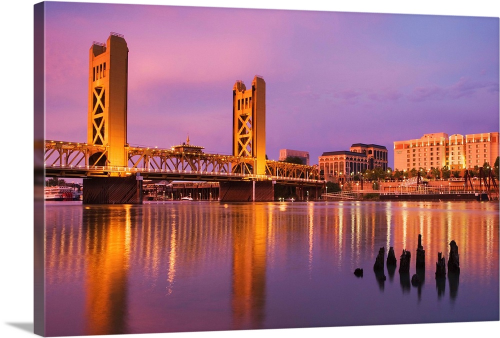 USA, California, Sacramento. Sacramento River and Tower Bridge at sunset.
