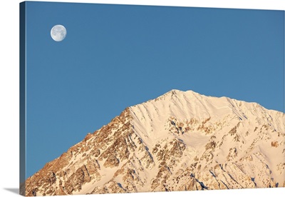 USA, California, Sierra Nevada Mountains, Moonset Behind Mt, Tom