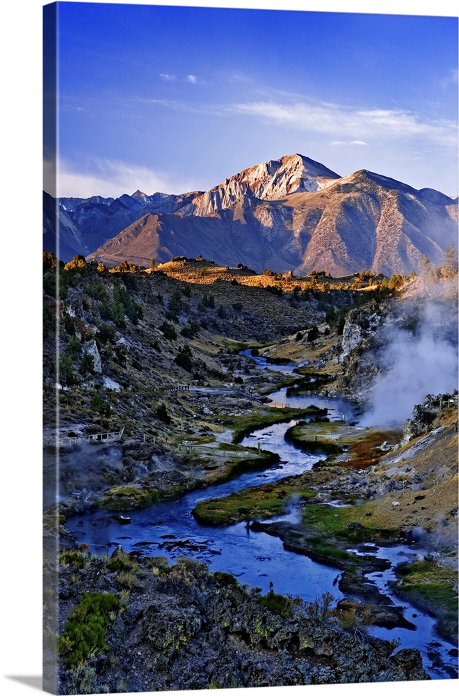 USA, California, Sierra Nevada Mountains. Sunrise on geothermal area of Hot Creek.