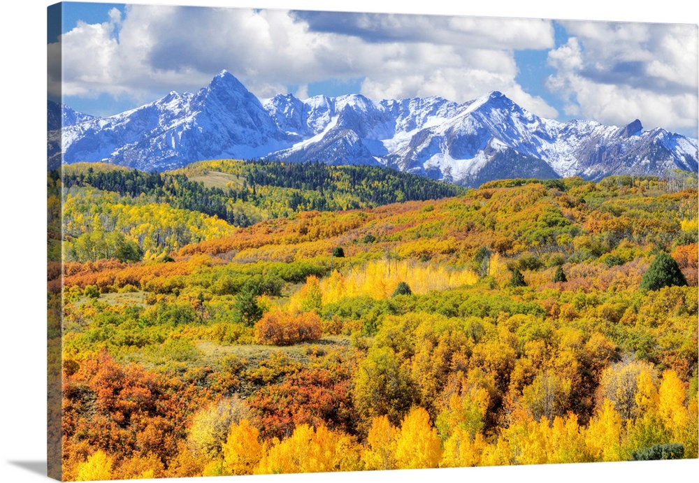 USA, Colorado, San Juan Mountains. Mountain and valley landscape in autumn.