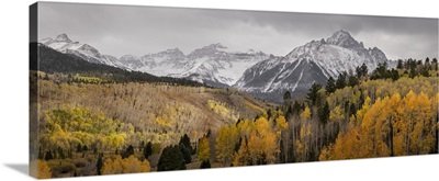 USA, Colorado, San Juan Mountains, Panoramic Of Storm Over Mountain And Forest