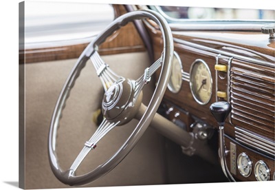 USA, Massachusetts, Cape Ann, Gloucester, Antique Car, 1940's-Era Antique Car Interior