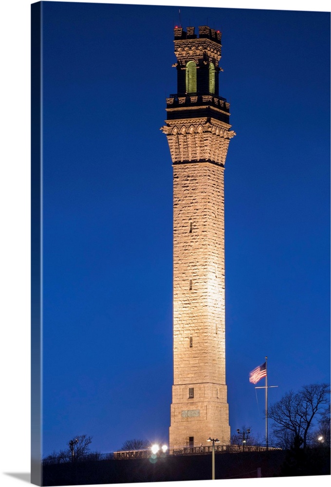 USA, Massachusetts, Cape Cod, Provincetown Monument at dusk