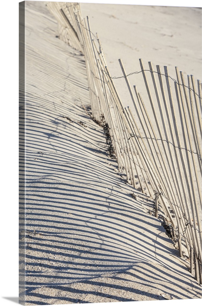 USA, Massachusetts, Nantucket Island, Madaket, Madaket Beach, Sand Fence And Shadows