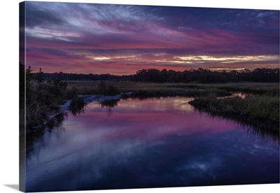 USA, New Jersey, Cape May National Seashore, Sunrise On Creek