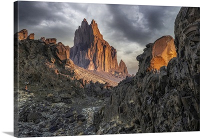 USA, New Mexico, Shiprock Formation At Sunrise