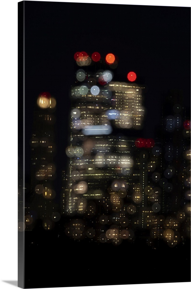 USA, New York. New York City skyline at night double exposure. United States, New York.