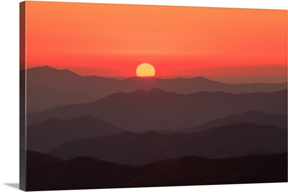 USA; North America; Tennessee; Great Smoky Mountain NP; Sunset behind layers of mountains at Clingman's Dome.